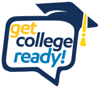 A quote icon with the words "get college ready!" inside. The quote icon appears to be wearing a graduation cap. 