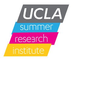 A diagonal logo with the colors gray, blue, pink, and yellow. The logo says UCLA summer research institute. 